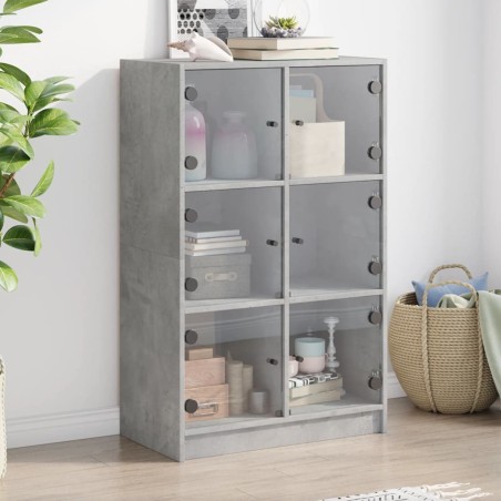 vidaXL Highboard mit Türen Betongrau 68x37x109 cm Holzwerkstoff