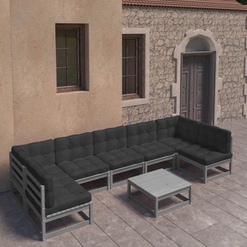 vidaXL 8-tlg. Garten-Lounge-Set mit Kissen Grau Massivholz Kiefer vidaXL 8-tlg. Garten-Lounge-Set mit Kissen Grau Massivholz Kiefer