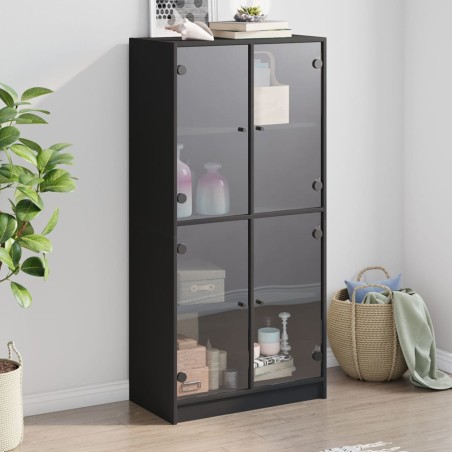 vidaXL Highboard mit Türen Schwarz 68x37x142 cm Holzwerkstoff
