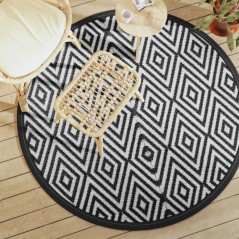 vidaXL Outdoor-Teppich Weiß und Schwarz Ø160 cm PP
