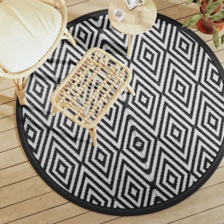 vidaXL Outdoor-Teppich Weiß und Schwarz Ø160 cm PP