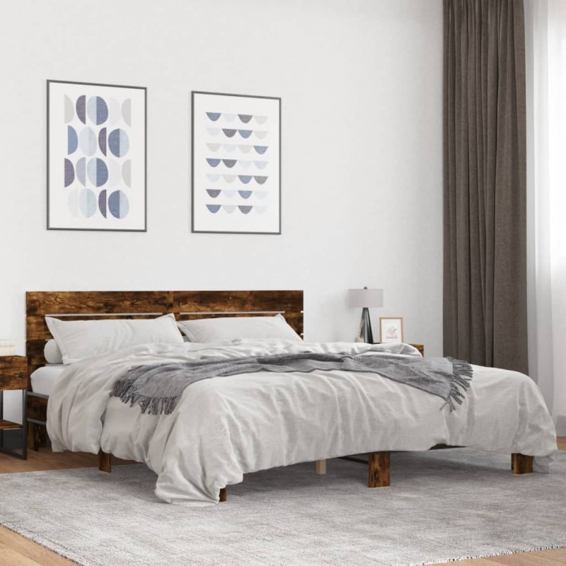 vidaXL Bettgestell Räuchereiche 200x200 cm Holzwerkstoff und Metall vidaXL Bettgestell Räuchereiche 200x200 cm Holzwerkstoff und Metall