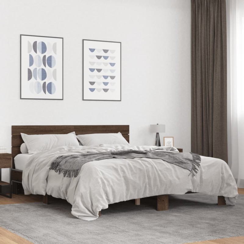 vidaXL Bettgestell Braun Eichen-Optik 160x200 cm Holzwerkstoff Metall vidaXL Bettgestell Braun Eichen-Optik 160x200 cm Holzwerkstoff Metall