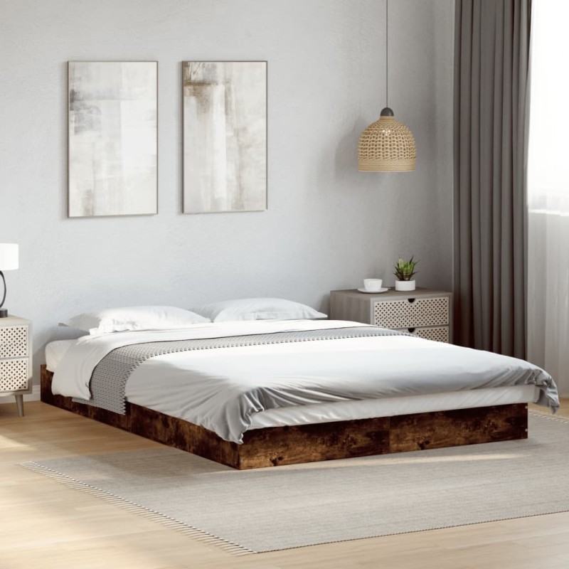 vidaXL Bettgestell ohne Matratze Räuchereiche 120x200 cm Holzwerkstoff vidaXL Bettgestell ohne Matratze Räuchereiche 120x200 cm Holzwerkstoff