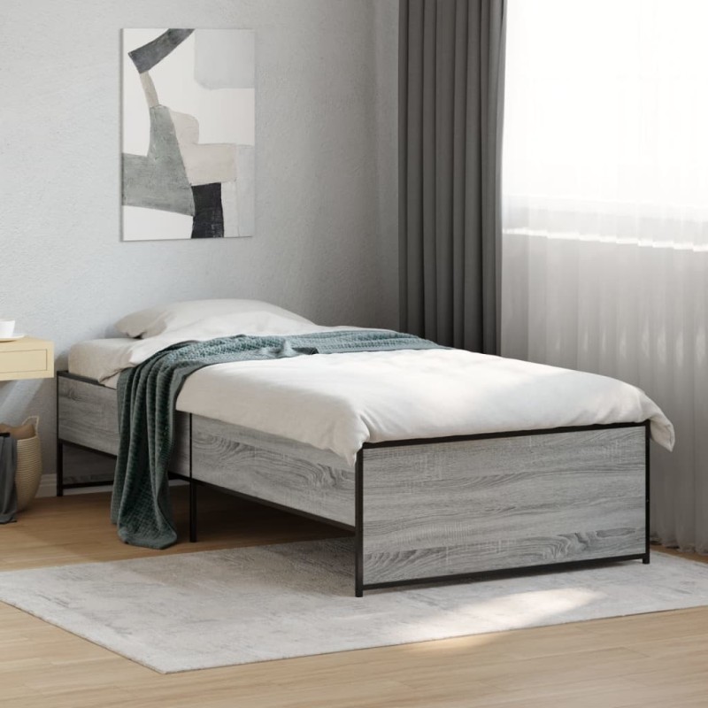 vidaXL Bettgestell Grau Sonoma 75x190 cm Holzwerkstoff und Metall vidaXL Bettgestell Grau Sonoma 75x190 cm Holzwerkstoff und Metall
