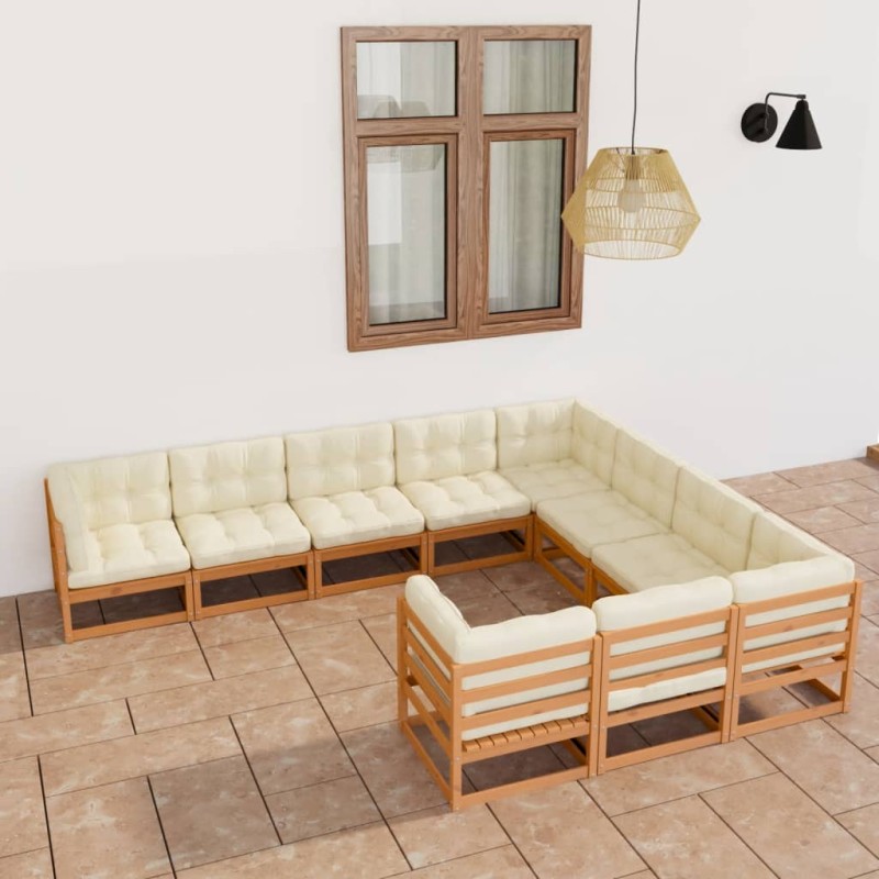 10-tlg. Garten-Lounge-Set Kissen Honigbraun Kiefer Massivholz 10-tlg. Garten-Lounge-Set Kissen Honigbraun Kiefer Massivholz