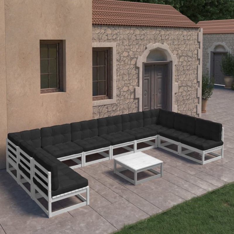 11-tlg. Garten-Lounge-Set mit Kissen Weiß Kiefer Massivholz 11-tlg. Garten-Lounge-Set mit Kissen Weiß Kiefer Massivholz