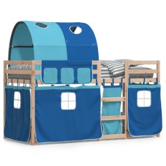 vidaXL Etagenbett mit Vorhängen Blau 80x200 cm Massivholz Kiefer