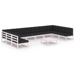 11-tlg. Garten-Lounge-Set mit Kissen Weiß Kiefer Massivholz