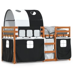 vidaXL Etagenbett mit Vorhängen Weiß & Schwarz 75x190 cm Kiefernholz
