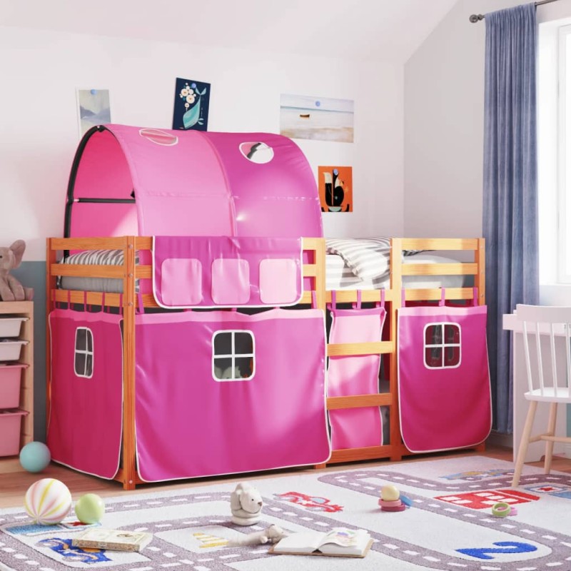 vidaXL Etagenbett mit Vorhängen Rosa 90x190 cm Massivholz Kiefer vidaXL Etagenbett mit Vorhängen Rosa 90x190 cm Massivholz Kiefer