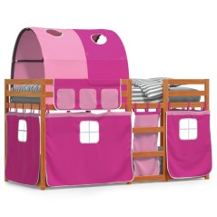 vidaXL Etagenbett mit Vorhängen Rosa 90x190 cm Massivholz Kiefer