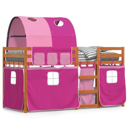 vidaXL Etagenbett mit Vorhängen Rosa 90x190 cm Massivholz Kiefer