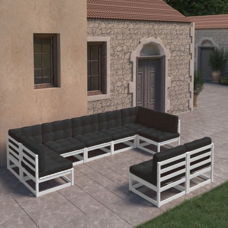 vidaXL 9-tlg. Garten-Lounge-Set mit Kissen Weiß Massivholz Kiefer