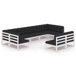 vidaXL 9-tlg. Garten-Lounge-Set mit Kissen Weiß Massivholz Kiefer
