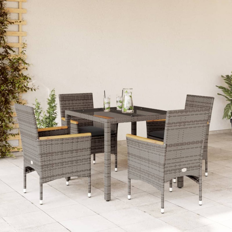 vidaXL 5-tlg. Garten-Essgruppe mit Kissen Grau Poly Rattan und Glas vidaXL 5-tlg. Garten-Essgruppe mit Kissen Grau Poly Rattan und Glas