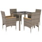 vidaXL 5-tlg. Garten-Essgruppe mit Kissen Grau Poly Rattan und Glas vidaXL 5-tlg. Garten-Essgruppe mit Kissen Grau Poly Rattan und Glas