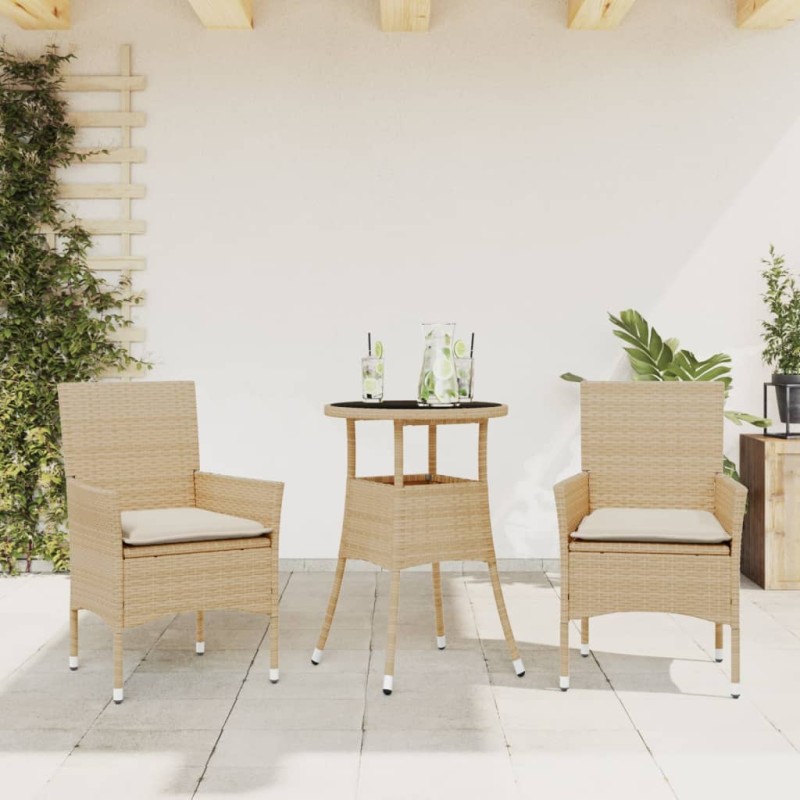 vidaXL 3-tlg. Garten-Essgruppe mit Kissen Beige Poly Rattan und Glas vidaXL 3-tlg. Garten-Essgruppe mit Kissen Beige Poly Rattan und Glas