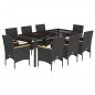 vidaXL 9-tlg. Garten-Essgruppe mit Kissen Schwarz Poly Rattan und Glas vidaXL 9-tlg. Garten-Essgruppe mit Kissen Schwarz Poly Rattan und Glas