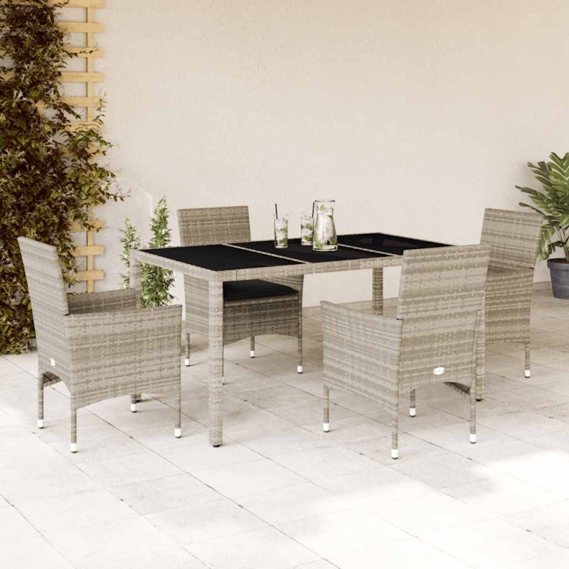 vidaXL 5-tlg. Garten-Essgruppe mit Kissen Hellgrau Poly Rattan Glas vidaXL 5-tlg. Garten-Essgruppe mit Kissen Hellgrau Poly Rattan Glas