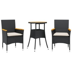 vidaXL 3-tlg. Garten-Essgruppe mit Kissen Schwarz Poly Rattan Akazie