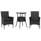 vidaXL 3-tlg. Garten-Essgruppe mit Kissen Schwarz Poly Rattan Akazie vidaXL 3-tlg. Garten-Essgruppe mit Kissen Schwarz Poly Rattan Akazie