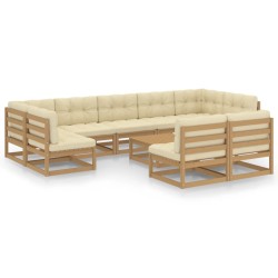 vidaXL 10-tlg. Garten-Lounge-Set mit Kissen Honigbraun Massivholz