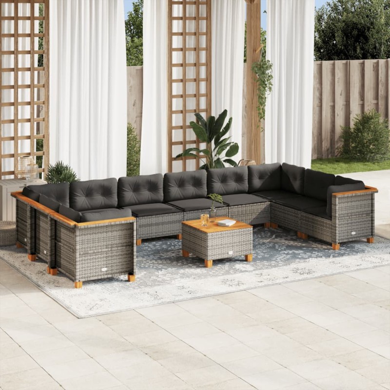 vidaXL 11-tlg. Garten-Sofagarnitur mit Kissen Grau Poly Rattan vidaXL 11-tlg. Garten-Sofagarnitur mit Kissen Grau Poly Rattan