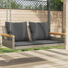 vidaXL Hängebank mit Kissen Grau 109x62x40 cm Poly Rattan