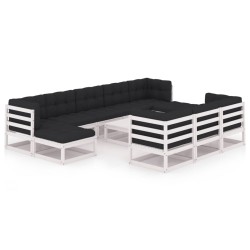 vidaXL 11-tlg. Garten-Lounge-Set mit Kissen Weiß Kiefer Massivholz
