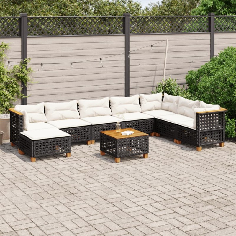 vidaXL 9-tlg. Garten-Sofagarnitur mit Kissen Schwarz Poly Rattan vidaXL 9-tlg. Garten-Sofagarnitur mit Kissen Schwarz Poly Rattan