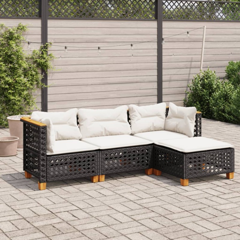 vidaXL 4-tlg. Garten-Sofagarnitur mit Kissen Schwarz Poly Rattan vidaXL 4-tlg. Garten-Sofagarnitur mit Kissen Schwarz Poly Rattan