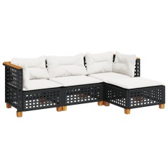 vidaXL 4-tlg. Garten-Sofagarnitur mit Kissen Schwarz Poly Rattan