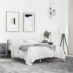 vidaXL Bettgestell Räuchereiche 140x200 cm Holzwerkstoff und Metall
