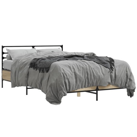 vidaXL Bettgestell Sonoma-Eiche 140x190 cm Holzwerkstoff und Metall