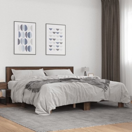 vidaXL Bettgestell Braun Eichen-Optik 200x200 cm Holzwerkstoff Metall