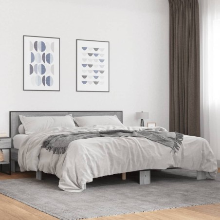 vidaXL Bettgestell Grau Sonoma 180x200 cm Holzwerkstoff und Metall