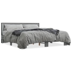 vidaXL Bettgestell Grau Sonoma 180x200 cm Holzwerkstoff und Metall