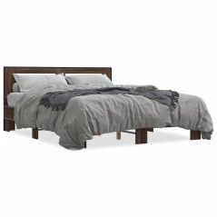vidaXL Bettgestell Braun Eichen-Optik 150x200 cm Holzwerkstoff Metall