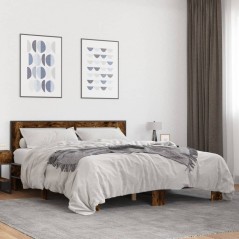 vidaXL Bettgestell Räuchereiche 150x200 cm Holzwerkstoff und Metall
