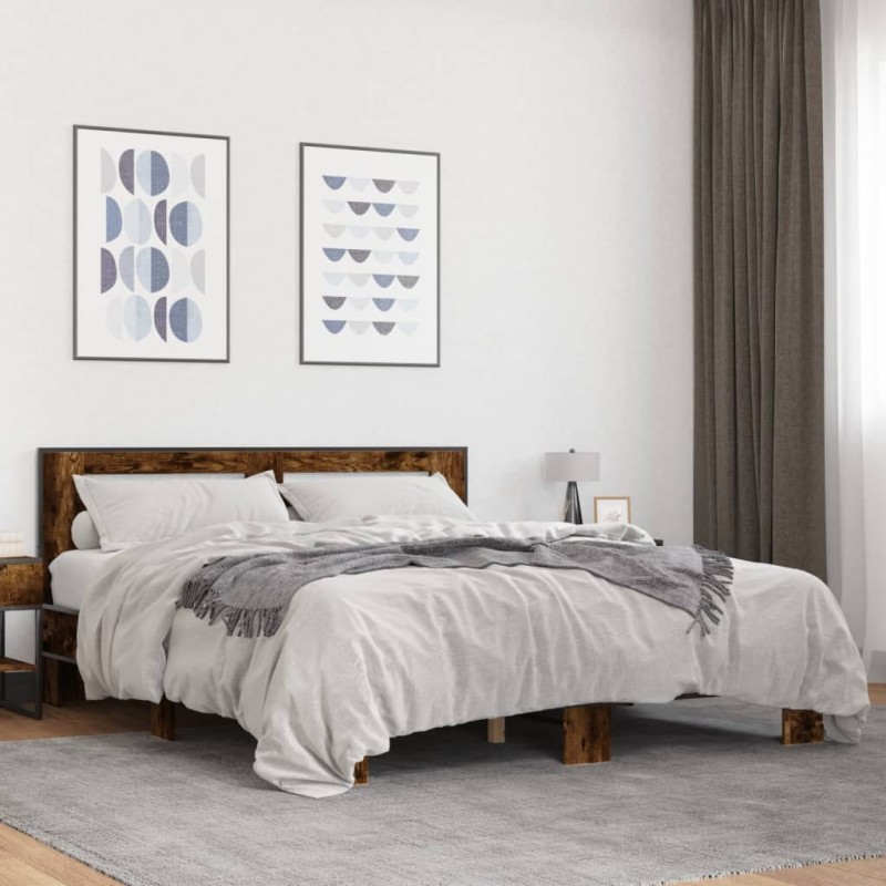 vidaXL Bettgestell Räuchereiche 150x200 cm Holzwerkstoff und Metall vidaXL Bettgestell Räuchereiche 150x200 cm Holzwerkstoff und Metall