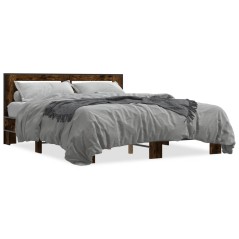 vidaXL Bettgestell Räuchereiche 150x200 cm Holzwerkstoff und Metall