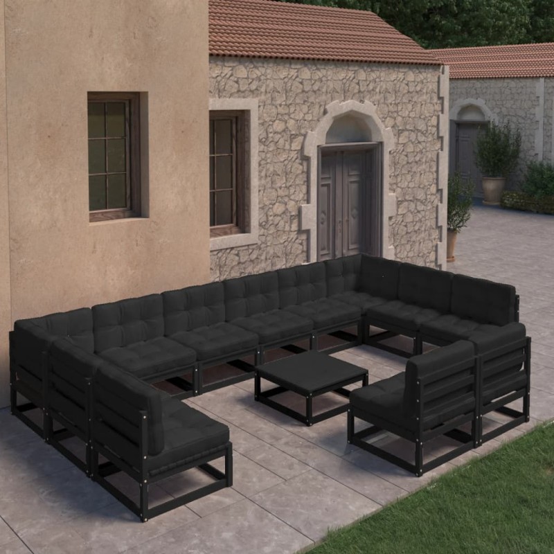 vidaXL 13-tlg. Garten-Lounge-Set mit Kissen Schwarz Massivholz Kiefer vidaXL 13-tlg. Garten-Lounge-Set mit Kissen Schwarz Massivholz Kiefer