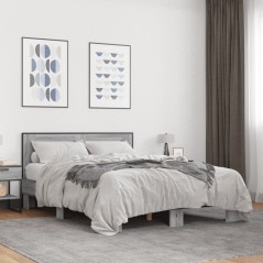 vidaXL Bettgestell Grau Sonoma 140x190 cm Holzwerkstoff und Metall