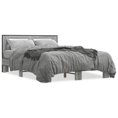 vidaXL Bettgestell Grau Sonoma 120x190 cm Holzwerkstoff und Metall