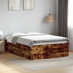 vidaXL Bettgestell Räuchereiche 135x190 cm Holzwerkstoff
