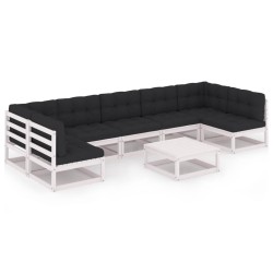 8-tlg. Garten-Lounge-Set mit Kissen Weiß Kiefer Massivholz