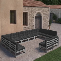 vidaXL 12-tlg. Garten-Lounge-Set mit Kissen Grau Massivholz Kiefer