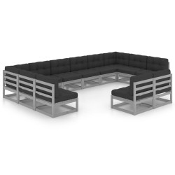 vidaXL 12-tlg. Garten-Lounge-Set mit Kissen Grau Massivholz Kiefer