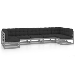 7-tlg. Garten-Lounge-Set mit Kissen Grau Kiefer Massivholz